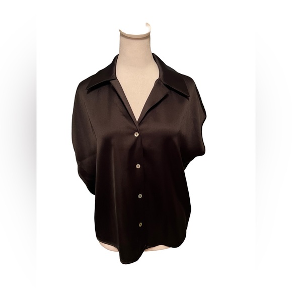 Rachel Zoe NWT black capped sleeved button down top size medium - Picture 1 of 5